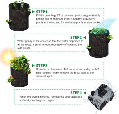 GOTGELIF Strawberry Grow Bags, 2 Pack 10 Gallon Strawberry Planter with 8 Side Grow Pockets, Breathable Non-Woven Fabric Reinforce Handle Plant Grow Bag for Garden Strawberries, Herbs, Flowers