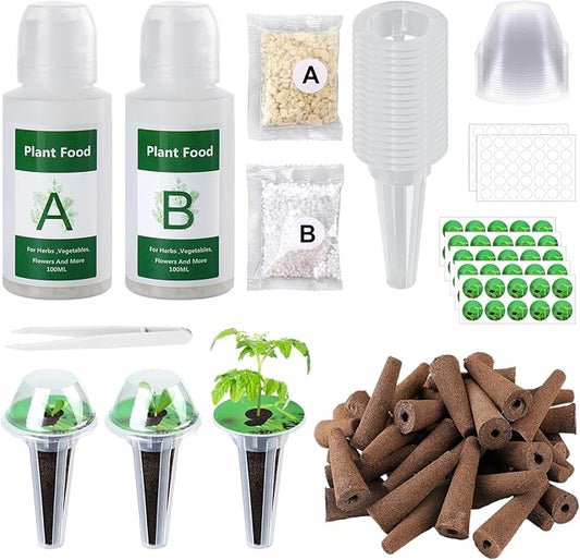 Bigmeta Hydroponic Pods Kit Compatible with Aerogarden -50pcs Growing Sponge, Plant Basket, Pod Labels, Seed Starter Sprout Kit for Grow Anything with Plant Food, for Most Indoor Systems