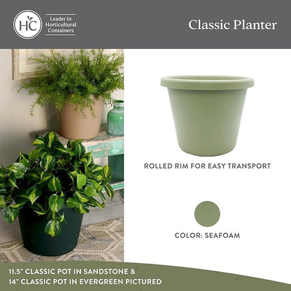 The HC Companies 20 Inch Classic Round Planter Pots with Drainage, Rolled Rim Plastic Planters for Indoor & Outdoor Plants, 2-Pack Decorative Flower Pots for Garden, Office & Home Decor, Seafoam