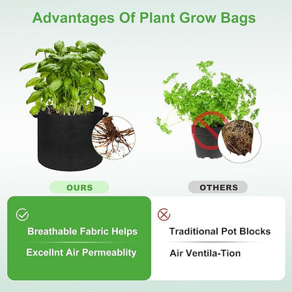 5-Pack 20 Gallon Grow Bags, Large Nonwoven Fabric Pots with Handles for Planting Fruits, Vegetables, Flowers Indoor Outdoor