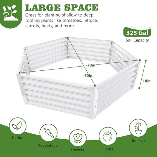 A ANLEOLIFE 6 Set Hexagon Galvanized Raised Garden Beds Outdoor,70x60x18in Metal Planter Box for Planting Vegetables Flowers Herb, Anti-Rust & Easy-Setup, Antique White