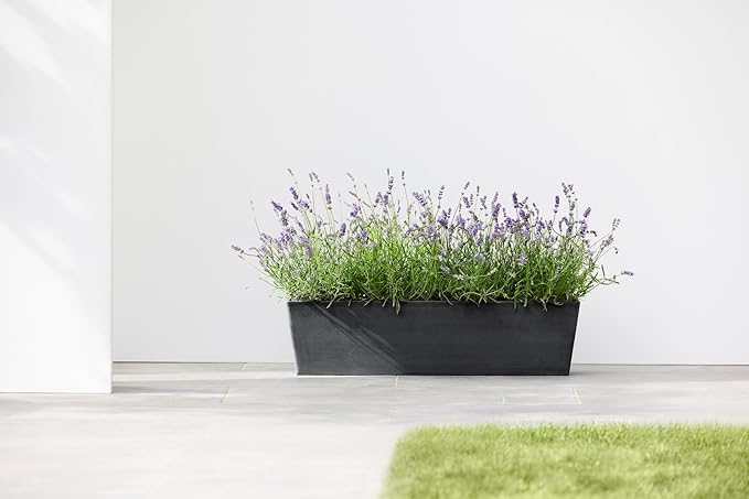 Ecopots Bruges Durable Modern Rectangular Indoor/Outdoor Recycled-Based Composite Flower Pot Planter, Dark Grey, 17.75"