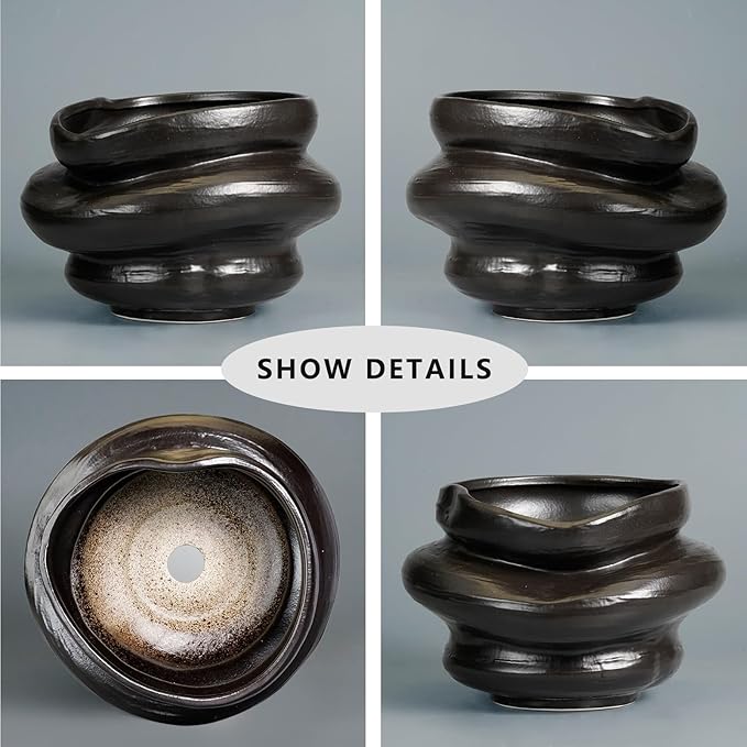 Ceramic Pots for Plants 10.6 Inch - Bonsai Flower Pots for Indoor Plants with Drainage Hole, Decorative Outdoor Pot for Plant, Gift for Men Women, Black