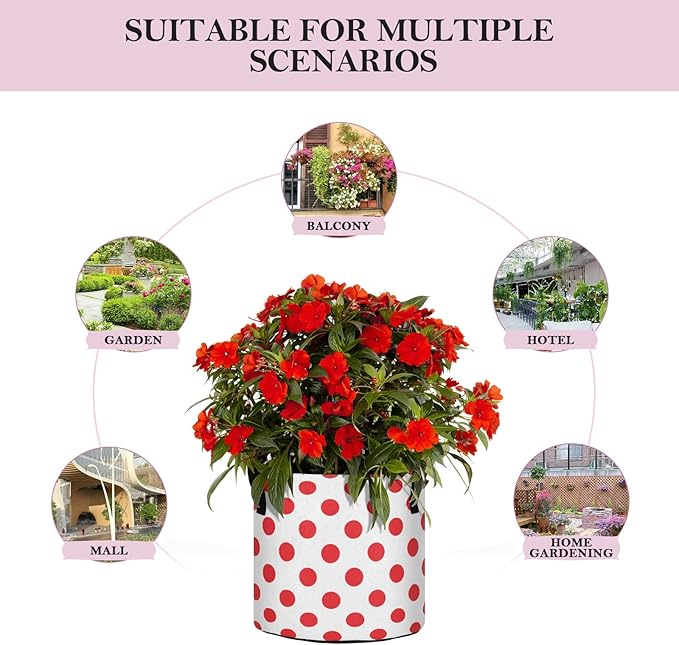 J JOYSAY Polka Dot Red White Plant Grow Bags 10 Gallon Fabric Pots Heavy Duty Thickened Fabric Plant Pots with Handles for Potato Tomato Chili Carrot