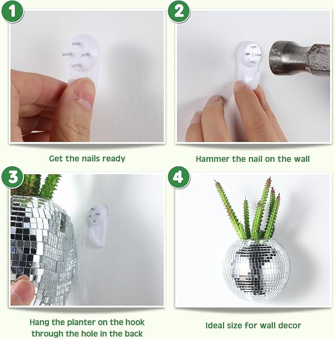 Maxcheck 2 Pcs Disco Ball Planter 4.7 Inch Mirror Disco Ball Wall Hanging Planter Glass Vase Boho Flower Pots Plant Terrariums for Indoor Outdoor Home Decorations (Silver)