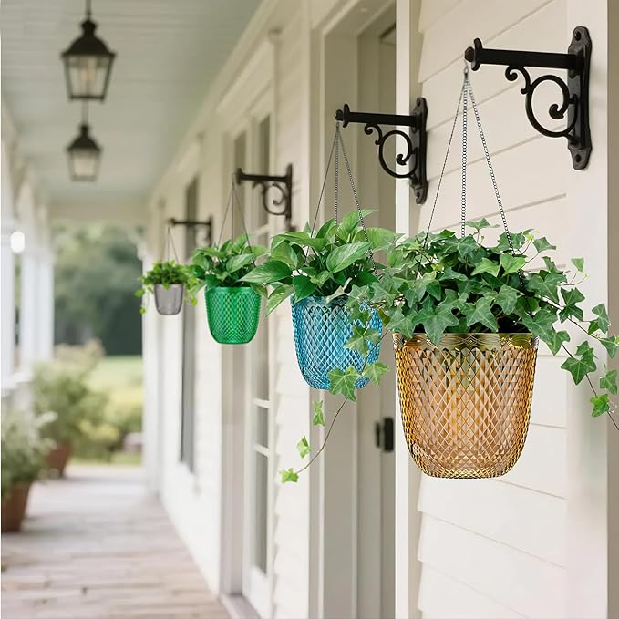 QCQHDU Self Watering Hanging Pots, 2 Pack 5.7 Inch Hanging Planters for Plants Indoor, Outdoor Flower Pots with Drainage Holes and 3 Hooks Chains for Garden Home (Gold)
