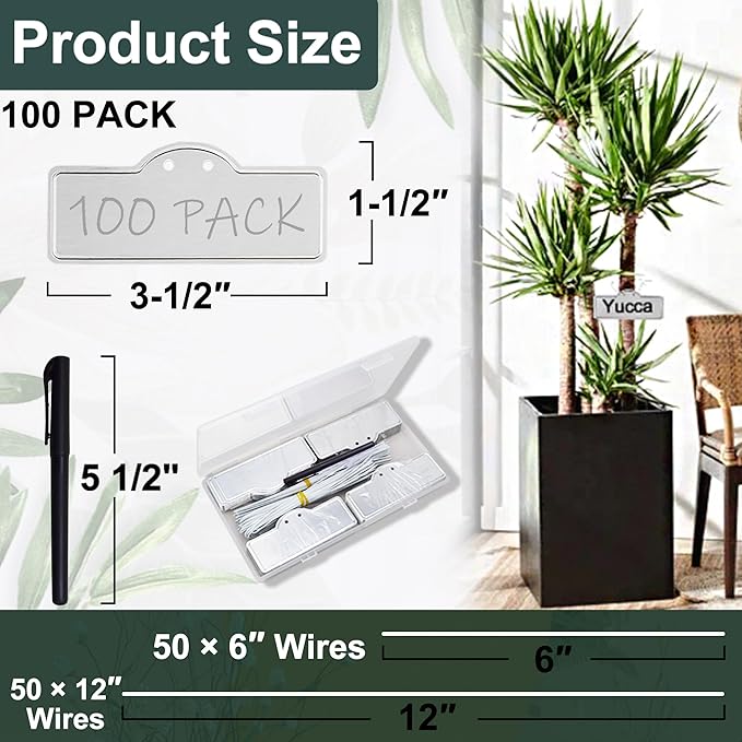 Metal Plant Labels, Aluminum Plant Tags, Tree Markers for Outdoor Garden, Waterproof (3-1/2", 100 Pcs, Two Wire Sizes)
