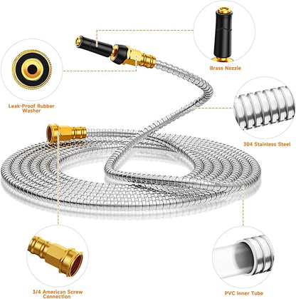 Metal Garden Hose 125 FT - 304 Stainless Steel Water Hose 125 FT - Expandable Short Flexible Garden Hose,no Kink Explosion, no Bite