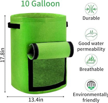 JJGoo 4 Pack Potato Grow Bags 10 Gallon with Flap, Heavy Duty Fabric Grow Bags with Handle and Harvest Window, Non-Woven Planter Pot Plant Garden Bags to Grow Vegetables Potato Tomato, Green