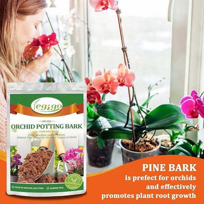 Legigo 10 Quarts Organic Orchid Potting Bark- All Natural Orchid Bark Potting Mix Pine Bark Wood Chips for Houseplant Mulch, Orchid Plants Root Development