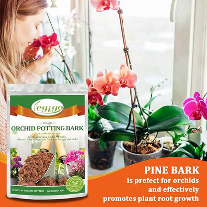 Legigo 10 Quarts Organic Orchid Potting Bark- All Natural Orchid Bark Potting Mix Pine Bark Wood Chips for Houseplant Mulch, Orchid Plants Root Development
