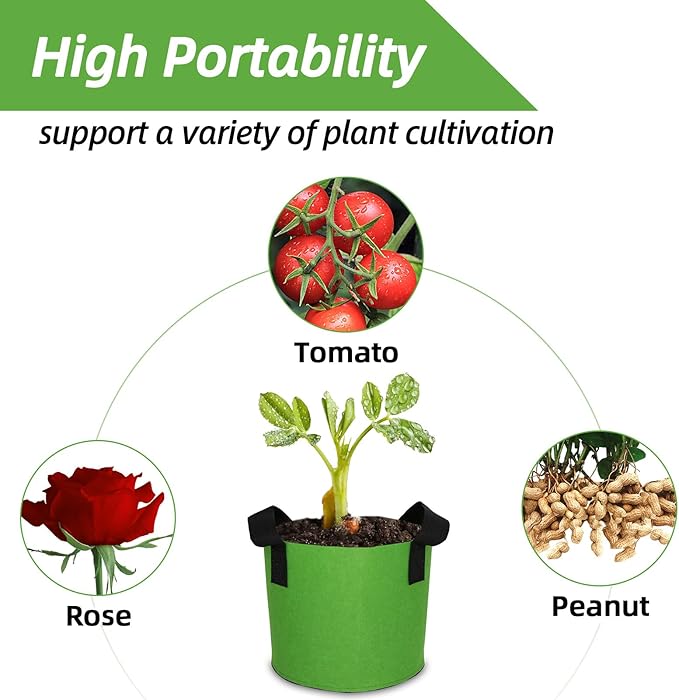 Grow Bags,Growing Pot Bags Garden Grow Bag Indoor Outdoor Fabric Aeration Plant Pot Container Flower Vegetable Pouch (Green,5 Gallon)