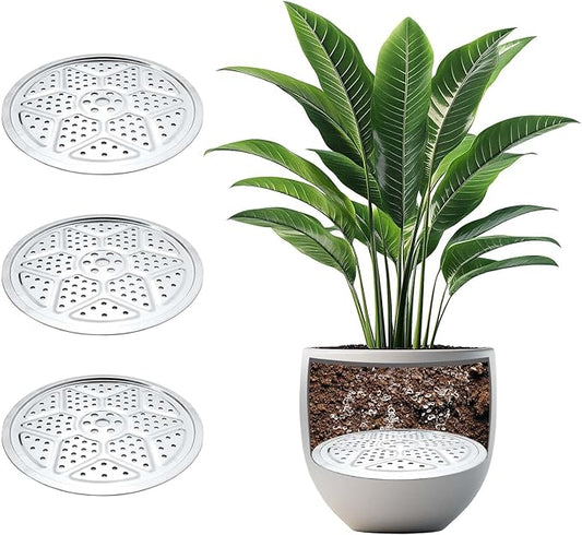 3PCS Round Planter Inserts for Large Tall Pots, 18" Stainless Steel Flower Pot Lift Insert Portable Planter Accessories Circular Plant Risers for Inside Pots with Drainage Hole, Use Less Potting Soil