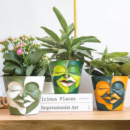 GUGUGO 8 Inch Abstract Rainbow Head Planter, Unique Face Plant Pot with Drainage, Cute Eclectic Flower Planters Pots for Indoor & Outdoor Plants, Colorful Funny Room Decor