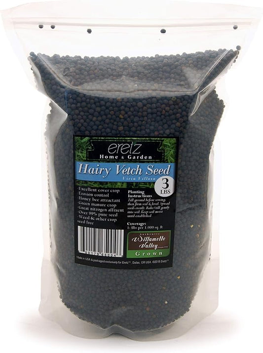 Hairy Vetch Legume Seed by Eretz (3lb) - Choose Size! Willamette Valley, Oregon Grown, Non-GMO, No Fillers, No Coatings, No Weed Seeds.