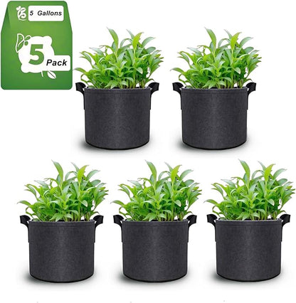 5 Gallon Grow Bags 5 Pack Heavy Duty Fabric Pots for Plants Outdoor, Potato Boxes, Garden Deals, Large Planters for Vegetables Tomatoes Flower Nursery Pots, Gardening Supplies, Planter Pot