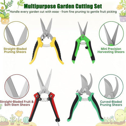 5-Piece Garden Pruning Shears Set with Gloves & Storage Bag, Stainless Steel Gardening Scissors Kit, Sharp Non-Slip Clippers for Trimming Flowers, Herbs, Small Branches