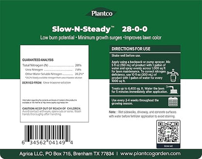 Slow-N-Steady Liquid Lawn Fertilizer | 28-0-0, High Nitrogen, Slow Release Nitrogen (SRN) | Urea Triazone Sprayable Fertilizer | 32 fl oz Bottle | Steady Green-Up for Lawns| Made in The USA |