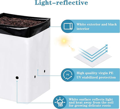 iPower GLGROWBAGFILM3X50 50-Pack 3 Gallon Black and White Grow Bags Panda Film Containers for Plants, Seedling and Rooting, Square Shape