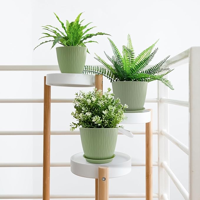 8/7/6 inch Plant Pots, 3 Pack Flower Pots for Outdoor Indoor Garden Plants, Large Planters with Multi Mesh Drainage Holes and Saucer (Green, 8"+7"+6")
