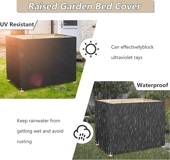Outdoor Raised Garden Bed Winter Cover with Transparent PVC Top Window,Waterproof Heavy Duty Covers with Split Zipper for 48 x 24 x 30 inch Elevated Wood Planter Box Stand(Black,Cover only)