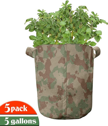 Ambesonne Norwegian Grow Bags 5-Pack, Folk Art Colorful Hues, Heavyduty Fabric Pots with Handles for Plants, Aqua Green