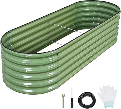 1MORE Galvanized Raised Garden Bed- Planter Garden Boxes Outdoor, Raised Beds for Gardening, 6x2x1.4ft Metal Garden Bed Kit for Vegetables Flower, Planter Raised Bed with Protective Tape & Tools.Green