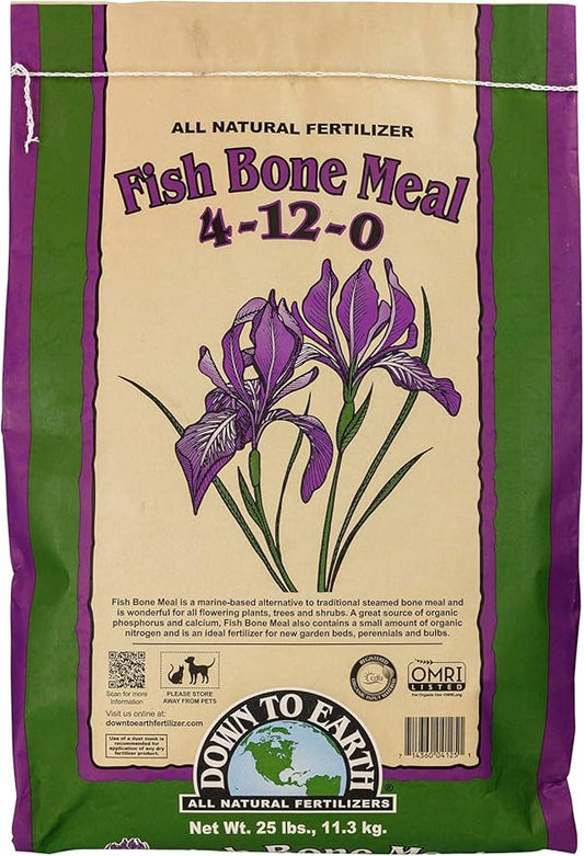 Down To Earth All Natural Fertilizers Organic Fish Bone Meal - High Phosphorus Plant Food for Buds, Bulbs, Blooms, Flower Beds 4-12-0, 25 lb