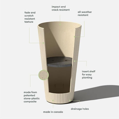 Veradek Demi Series Tall Planter for Porch, Patio, Backyard | Durable Plastic-Stone Composite Material | Modern Décor for Tall Plants, Grasses