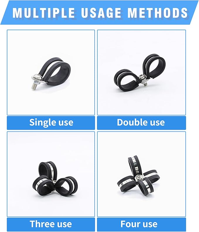 24PCS 3/4" Double Cable Clamps with updated Riveted Reinforce, 304 Stainless Steel Rubber Cushioned Insulated Loop & Pipe Clamps