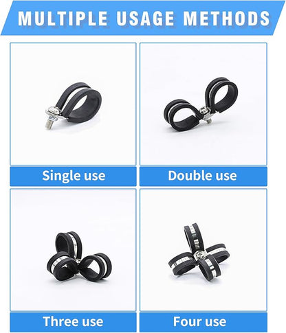 36PCS 1/2" Double Cable Clamps 304 Stainless Steel with Upgraded Riveted Reinforcement. Rubber Cushioned Insulated Loop Clamps for Pipe and Metal Wire