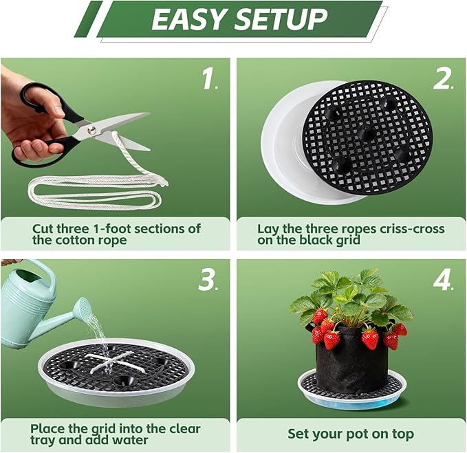 4 Pcs Self-Watering Pots Base，for 5 Gallon Fabric Pots, Auto-Irrigation Water Delivery System，for Indoor and Outdoor Plants