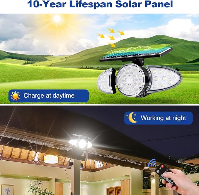 EMANER Solar Motion Lights Outdoor | Remote Control Brightest Flood Light Outside Dusk to Dawn, Waterproof Solar Security Spot Lights 5 Modes for House Wall Mount Backyard Garden, 2Pack