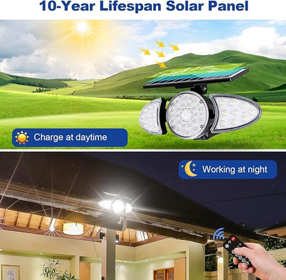 EMANER Solar Motion Lights Outdoor | Remote Control Brightest Flood Light Outside Dusk to Dawn, Waterproof Solar Security Spot Lights 5 Modes for House Wall Mount Backyard Garden, 2Pack