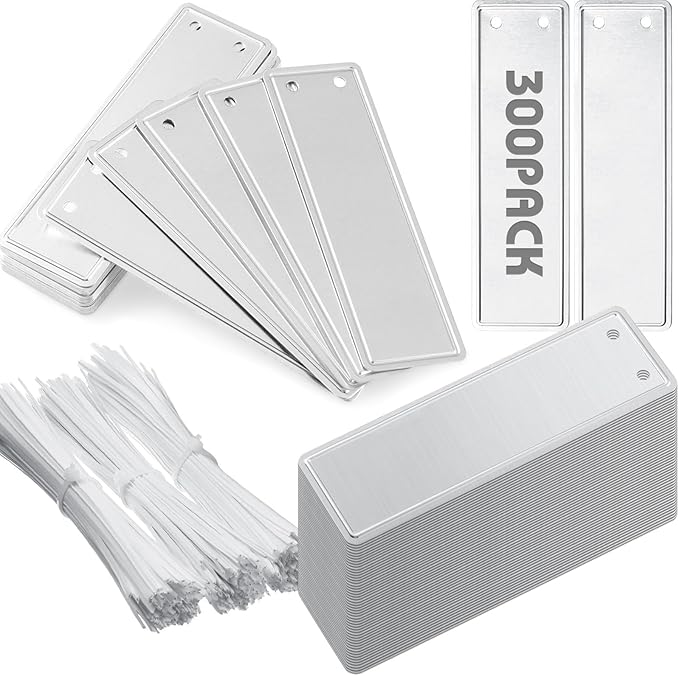 Hotop 300 Pieces Metal Plant Tags with Wires 1 x 3.25 Inches Double Sided Blank Metal Plant Labels Waterproof Aluminum Label Tag for Indoor Outdoor Gardening Nursery Supplies