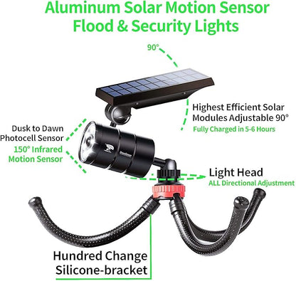 Free 100-DAY Replacement/Refund, Solar Motion Lights Outdoor Waterproof, Solar Security Spotlights Motion Outdoor Camping Lights for Outside Camp Patio, Fence, Deck, Post(2Pack)