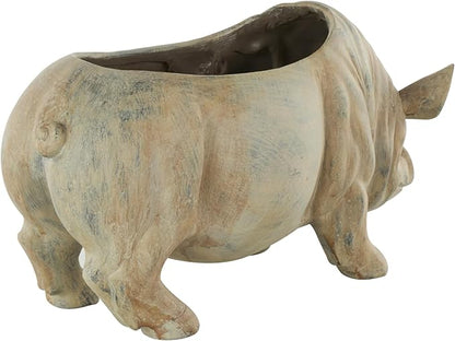 Deco 79 Resin Pig Indoor Outdoor Planter Small Planter Pot with Distressed Details, Planter 16" x 7" x 8", Beige