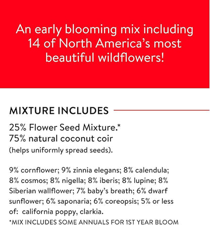 Burpee Fast Blooming 25,000 Non-GMO Planting, 1 Bag Easy Grow Wildflower Seed Mix Contains 14 Flower Varieties for Home Garden