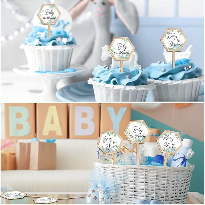 48 Pcs Baby in Bloom Succulent Tags Baby Shower Plant Stakes Labels Wooden Garden Marker Plant Signs for Succulent Markers Potted Flower (Baby Style)