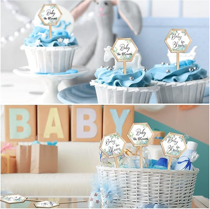 48 Pcs Baby in Bloom Succulent Tags Baby Shower Plant Stakes Labels Wooden Garden Marker Plant Signs for Succulent Markers Potted Flower (Baby Style)