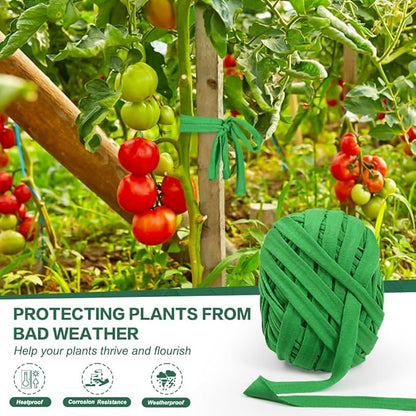 2 Pack Garden Twine, 196 Feet Stretchy Tomato Twine String, Green Cloth Plant Ties for Climbing Plants, Tomatoes, Fruit Trees, Gardeners (98 Feet/Roll)