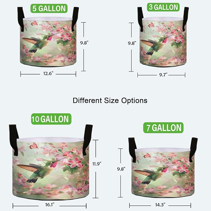 5 Gallon Hummingbird Foraging Flowers Butterfly Grow Bag Heavy Duty Thickened Plant Pot Containers with Handles for Potato Tomato Flowers Fruits Vegetables