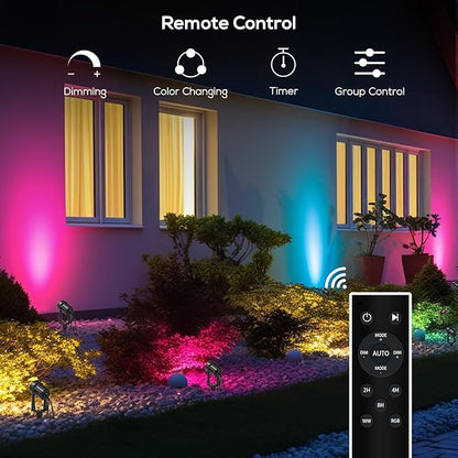 SUNTHIN Outdoor Landscape Lighting with Remote, RGBW Color Changing Spot Uplights,10 Pack