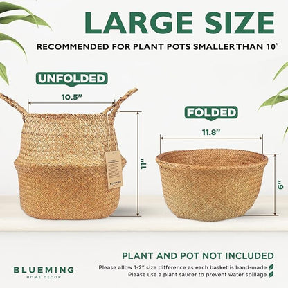 Plant Basket – Olive Tree Pot for Indoor Artificial Trees, 9-10 Inch Woven Wicker Planter Baskets for Faux House Plants (Original, Large)
