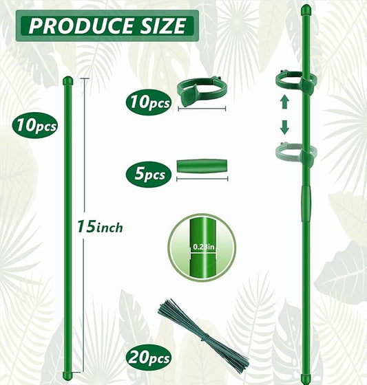 Plant Stakes 15inch 10Pcs Plant Support Stakes Orchid Stakes Extended to 2ft 3ft 4ft, Toylin Garden Stake with Clips for Indoor Outdoor Plants, Monstera,Orchids,Tomatoes