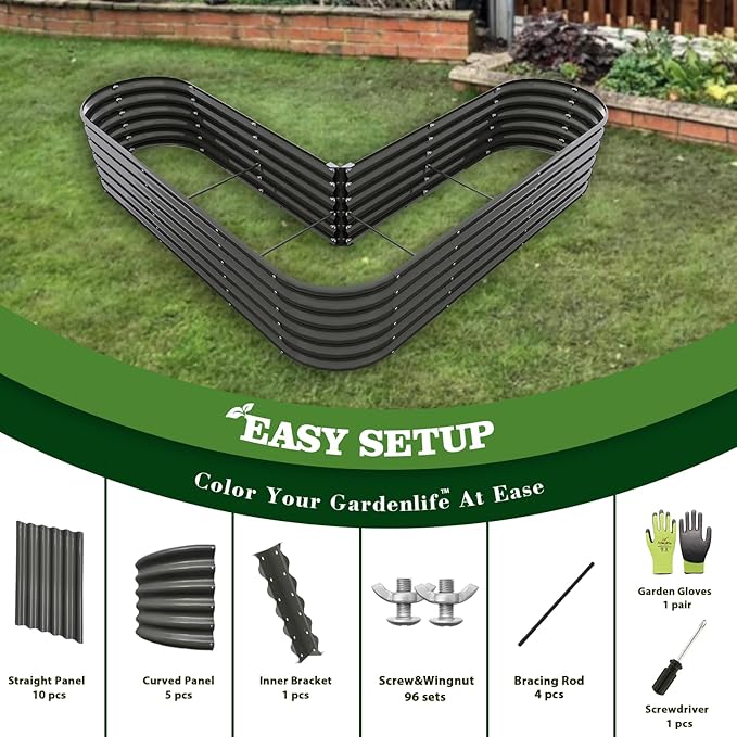 A ANLEOLIFE 4 Set Heart-Shaped Galvanized Raised Garden Beds Outdoor,81x81x18in Large Metal Planter Box for Planting Vegetables Flowers Herb, Anti-Rust & Easy-Setup, Quartz Grey