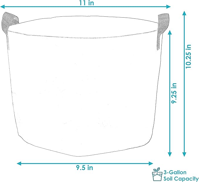 Sunnydaze 1-Pack of 3-Gallon Garden Grow Bags for Vegetables - 300 GSM Non-Woven Polypropylene Felt Fabric Flower Pots and Planters with Handles - Single Gardening Container