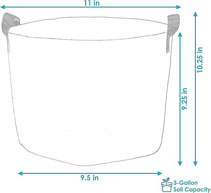 Sunnydaze 1-Pack of 3-Gallon Garden Grow Bags for Vegetables - 300 GSM Non-Woven Polypropylene Felt Fabric Flower Pots and Planters with Handles - Single Gardening Container