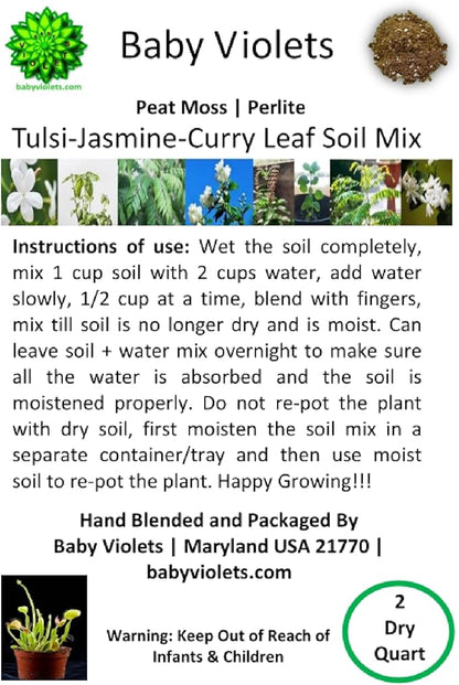 Tulsi/Holy Basil/Curry Leaf/Jasmine Plant Potting Soil Mix Peat Moss & Perlite (½ Gallon / 2 quarts).