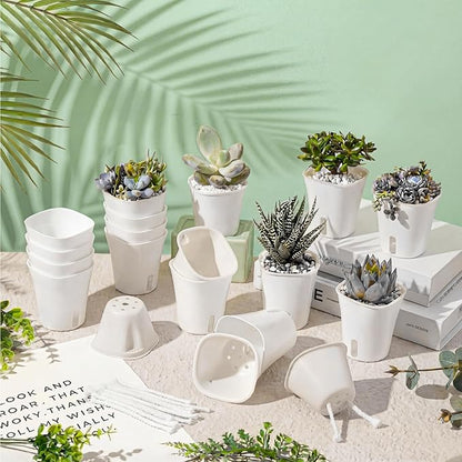 100 Pcs Self Watering Pots Self Watering Planters for Indoor Planters Plastic Garden Flower Pots with Level Indicator Vents for Herbs (3 Inch)